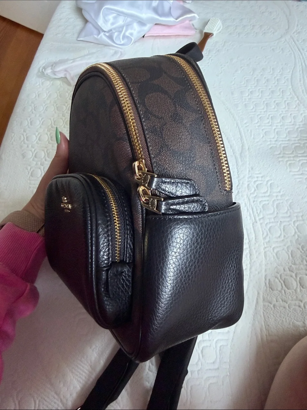 Coach Brown Signature Canvas with Black Leather Mini Backpack